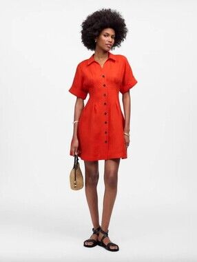 Madewell 100% Linen Mini Shirt Dress - Bright Red